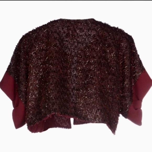 Glistening Romantic Burgundy Crop Jacket From Italy Designed by LIST - Picture 5 of 16